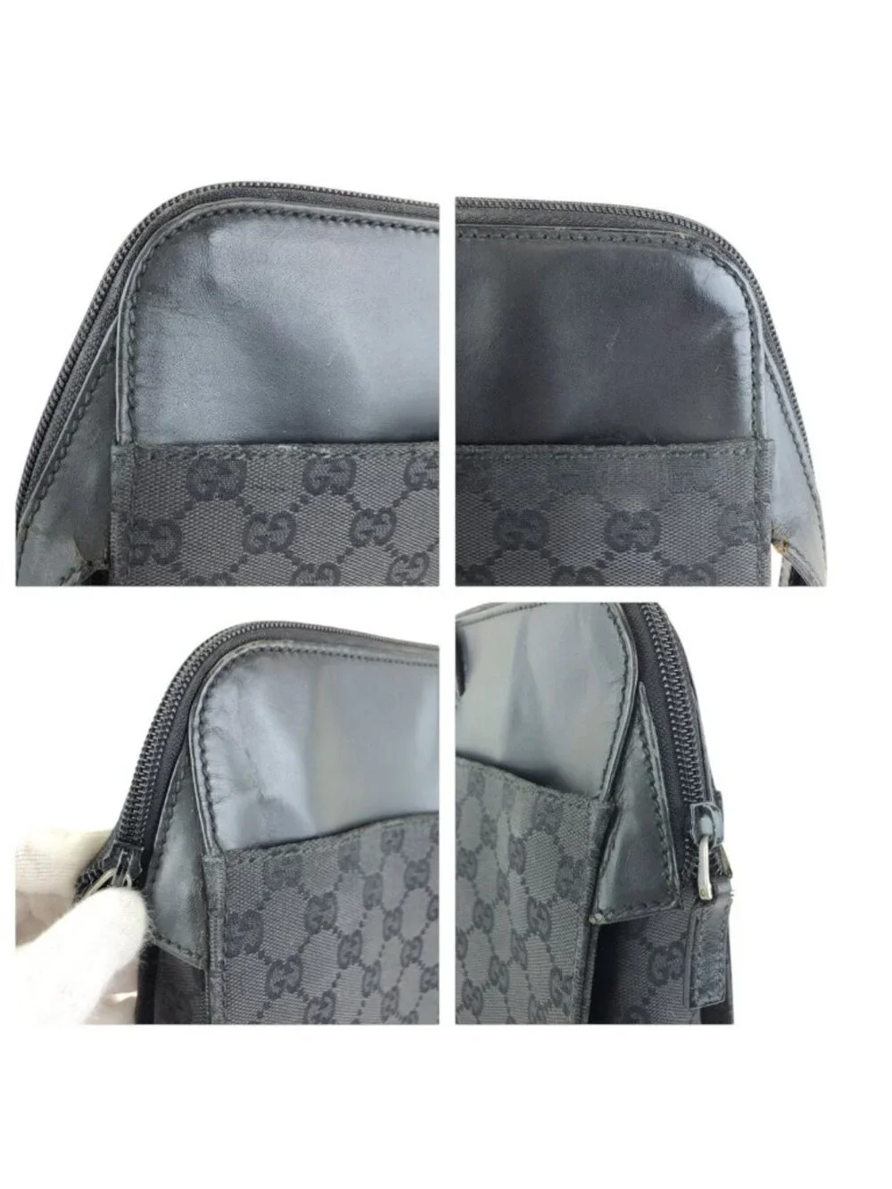 Gucci Black Silver GG Canvas Leather Business Briefcase